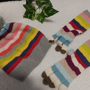 GAP Multicolor Striped Hat and Gloves Set